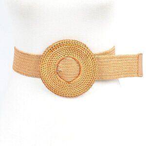 BNWT Brand New Bamboo Buckle Color Faux Straw Elastic Fashion Belt